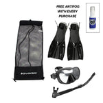 SHARKSKIN ADULT MASK, COMFORT SNORKEL & FIN SET WITH MESH BAG & ANTIFOG