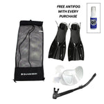 SHARKSKIN ADULT MASK, COMFORT SNORKEL & FIN SET WITH MESH BAG & ANTIFOG